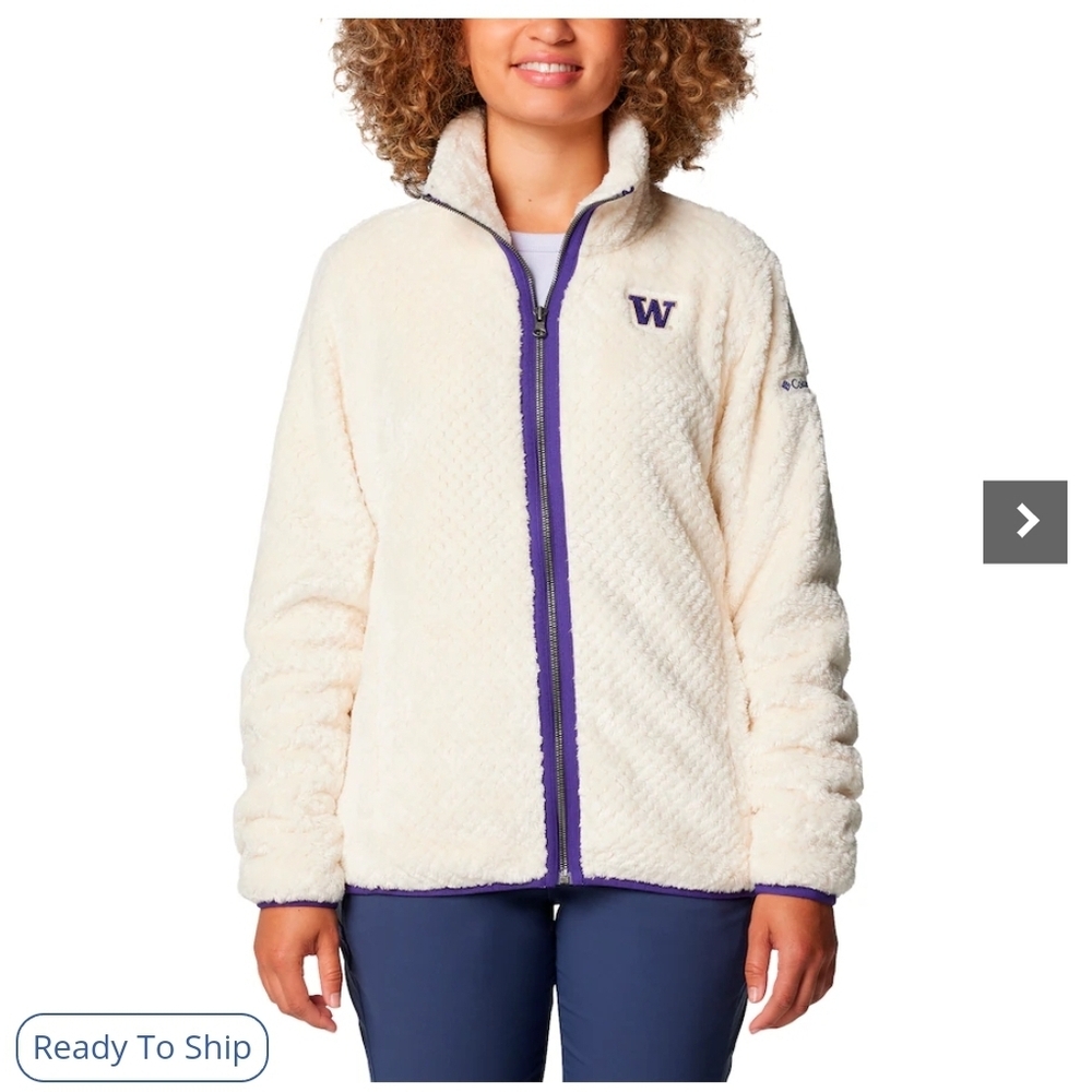 Washington Huskies Columbia Women's Fireside Sherpa Full-Zip Jacket - Cream XL